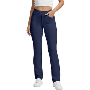 VIMPEP Womens Stretchy Yoga Dress Pants High Rise Straight Leg with Pockets Casual Petite/Regular 1202 (Blue, XS)