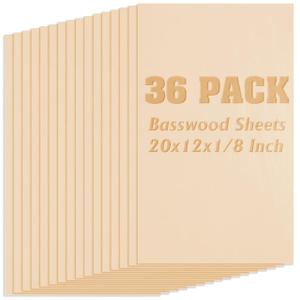 36 Pack Basswood Sheets,Plywood Board 1/8 Inch Unfinished Wood,3mm Plywood for Laser Cutting,Boards for Crafts for DIY Plywood Sheets Unfinished Wood Boards for Laser Cutting(20inchx12inch)