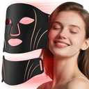 Yahi Red Light Photon Facial & Neck Mask with Remote Control, 7 Custom Modes with Infrared, Portable & Rechargeable with Timer for Home Use, 175 High-Density Light Beads, Black