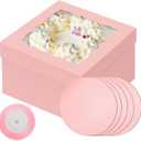 qiqee Pink 10x10x8 Cake Box, 18 Sets Cake Box with Window 18 Sets 10" Cake Round Boards, 10inch Cake Containers, 10 Meters Pink Silk Ribbon Includes