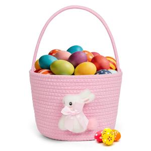 Pink Easter Basket, Bunny Easter Baskets for Kids, Baskets with Handle for Gifts Empty, Bunny Egg Hunting, Basket Stuffers Essentials