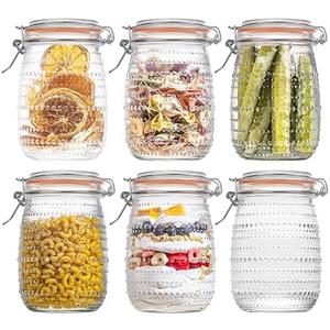 WACOI 32 Oz Glass Mason Jars with Airtight Lids 6 Pack, Wide Mouth Canning Jars with Clip Top Lids for Kitchen Storage Pickling Salad Jams Coffee Beans