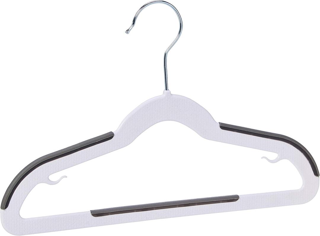 Amazon Basics Plastic Kids Clothes Hangers, Non-Slip, White and Black, 12.8" x 8" x 0.2", 30-Pack