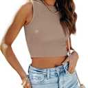 Ezbelle Women's Summer Tank Tops Sleeveless Ribbed Knit Shirts Cropped Sweater (M)