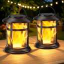 Solar Lanterns Outdoor Waterproof, 2 Pack Upgraded Flickering Flame Hanging Solar Lights for Outside Decorative, Solar Powered Lanterns Lighting for Garden Patio Table Porch Decor Gifts
