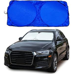 Windshield Sun Shade Custom Fit for 2019-2024 2025 Porsche Cayenne Accessories Foldable Sunshade Sun Blocker Protect Car from Sun Rays & Heat Damage Keep Car Cooler, Blue Silver