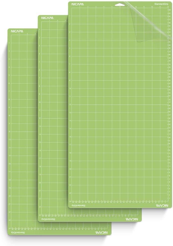 Standard Grip Cutting Mat for Cricut Maker 3/Maker/Explore 3/Air 2/Air/One (12x24 inch,3pack) Adhesive&Sticky Non-Slip Flexible Square Gridded Cut Mats Replacement Accessories Mats Vinyl Craft