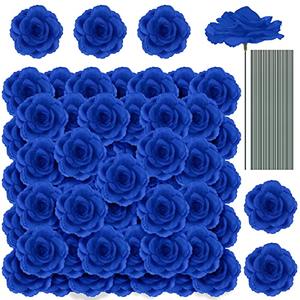 Yunlly 100 Pcs Artificial Flowers Fake Silk Roses Long Stem Rose Bouquet Wedding Party Home Decor for DIY Baby Shower Centerpieces Tables Home Decorations(Blue)