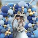 Dusty Blue Gold Balloons Arch Kit, Double Stuffed Pastel Balloon Arch Pastel Light Dark Denim Pale Blue Balloons With Blue Gold Balloons for Birthday Wedding Graduation Party Decorations