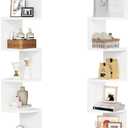 HOOBRO Corner Shelf Wall-Mounted, Set of 2 Floating Corner Shelves for Wall, 6-Tier Corner Bookshelves for Living Room, Bedroom, Bathroom, Home Office, White WT27BJP201 (57.9 Inches)