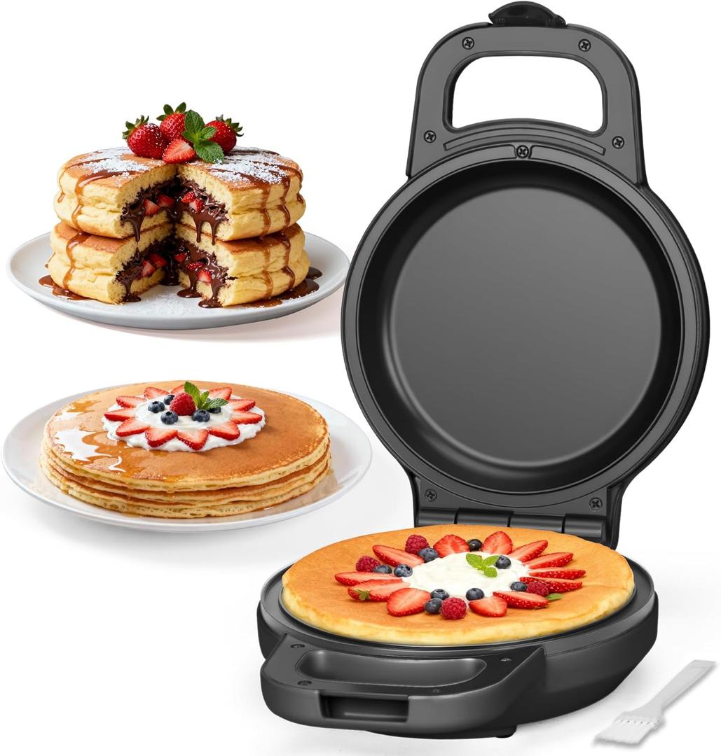 Flip Pancake Maker Machine, Ceramic Coated Pancake Pan for 6.5 Inch Pancakes, Omelette, Crepe & Quesadilla, Frittata, Double Sided Omelette Pan Nonstick, Graphite