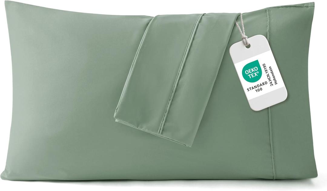 Bedsure Pillow Cases Standard Size Set of 2 - Sage Green Brushed Microfiber Pillowcases, Super Soft and Cozy Pillow Case Covers with Envelope Closure for Kids, Wrinkle, Fade Resistant, 20x26 Inches