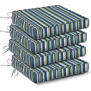IPYNBAP Outdoor Chair Cushions Set of 4 -Waterproof Outdoor Seat Cushions for Patio Furniture, Patio Chair Cushion with Handle and Ties, Out Door Chair Pads,19x19x3-Square, Blue Stripe