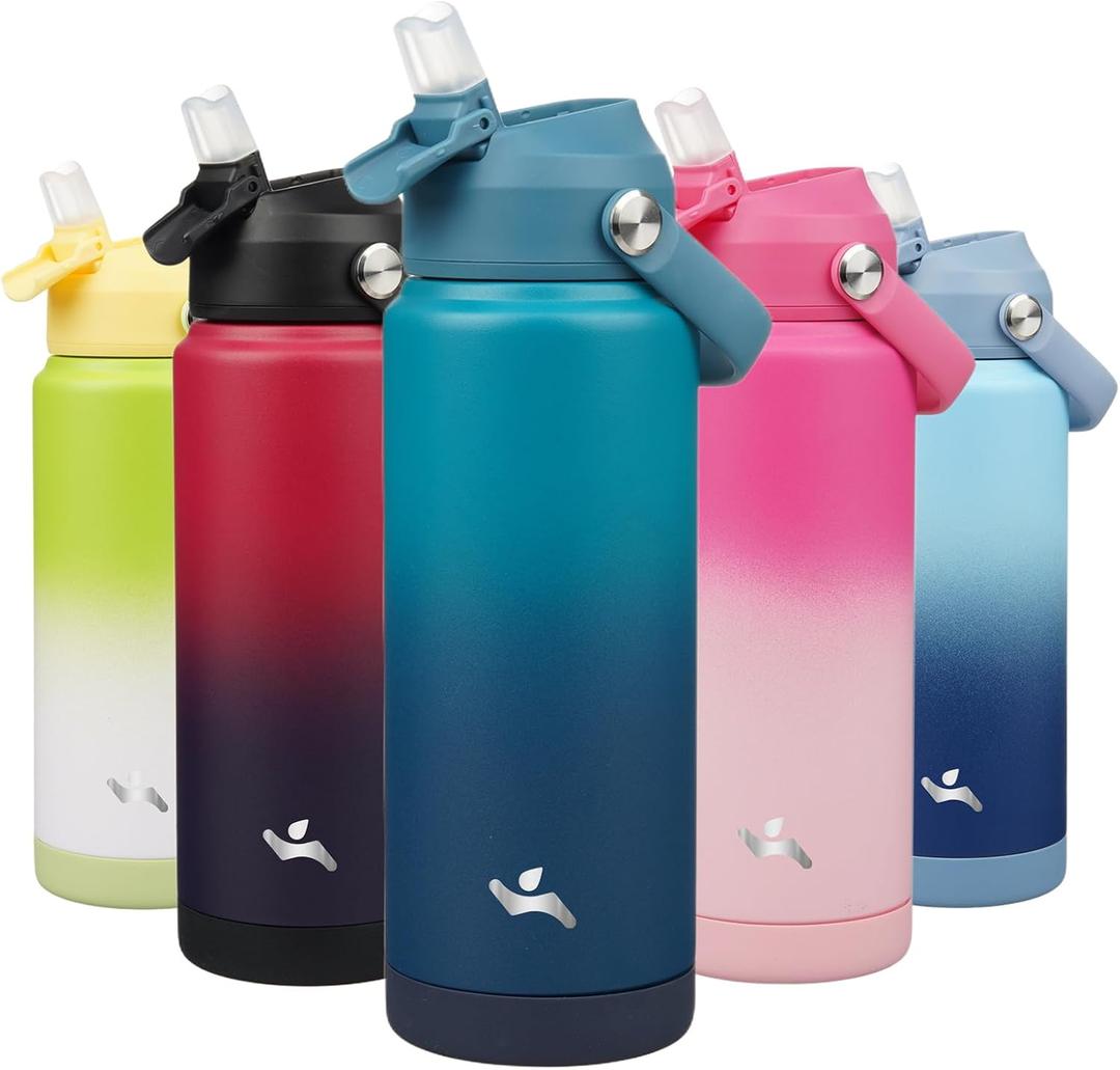 Insulated Water Bottle with Straw Lid,24 oz Stainless Steel Vacuum Metal Bottle with Silicone Handle,Vast