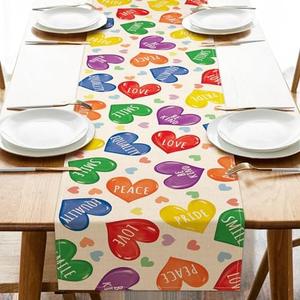 Pack Of 3 Seliem Rainbow Love Heart LGBTQ Pride Month Table Runner, LGBT Gay Lesbian Bisexual Pansexual Kitchen Dining Table Decor, Equality Peace Smile Home Decoration Indoor Outdoor Party Supply 13 x 72 Inch