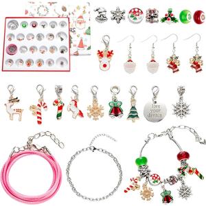 Christmas Advent Calendar Jewelry Set 2025, 24 Days Necklace Set Xmas Bracelet with DIY Charm Making Kit, Xmas Countdown Gift for Girls Teen Women (Silver)