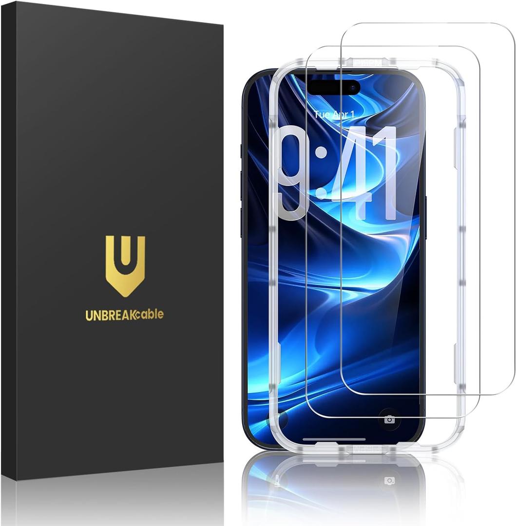 UNBREAKcable 2-Pack Screen Protector for iPhone 17 Pro, Military-Grade Shatterproof Tempered Glass [9H+ Hardness] [Easy Installation Frame] [99.99% HD Clear] for Apple iPhone 17 Pro