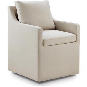 Upholstered Dining Chairs with Casters Modern Side Armchair with Rollers for Diningroom Bedroom Livingroom Reading Room, Flax Beige, 1 Box