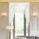 VOGOL White Sheer Waterfall Window Valance with Beads, 39 x 43, 1 Panel | Light Filtering Voile, Easy to Hang, Soft Swag Drape, Window Treatment for Bedroom, Living Room and Small Windows