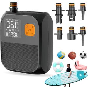 Fisca Paddle Board Pump, 25PSI Portable Rechargeable SUP Air Pump, Quick Inflate & Deflate/Auto Off & Car Adapter Electric Air Compressor for Stand up Paddle Boards, Kayak, Tent