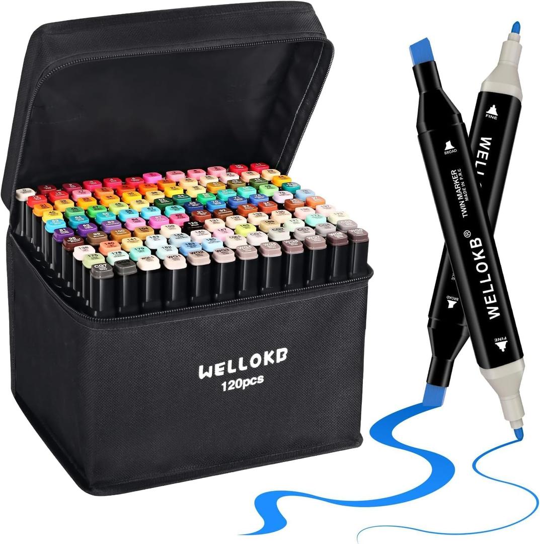 Alcohol Markers, 120 Colors Dual Tip Permanent Art Markers for Drawing,for Adult Coloring, Alcohol, Based Ink Ideal for Book Painting and Card Making