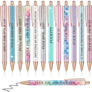 Glenmal 12 Pieces Glitter Funny Word Ballpoint Pens Funny Negative Pens for Adults Novelty Fun Humorous Sayings Office Supplies for Co Worker Colleague Office Supplies(Snarky)
