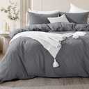 NEXHOME PRO Cotton Duvet Cover Queen Size Linen Look Textured Organic Natural 100% Washed Cotton Duvet Cover 3 Pieces Bedding Set with Zipper Closure, Breathable, Soft, Grey (No Comforter) (Queen (90"x90"))