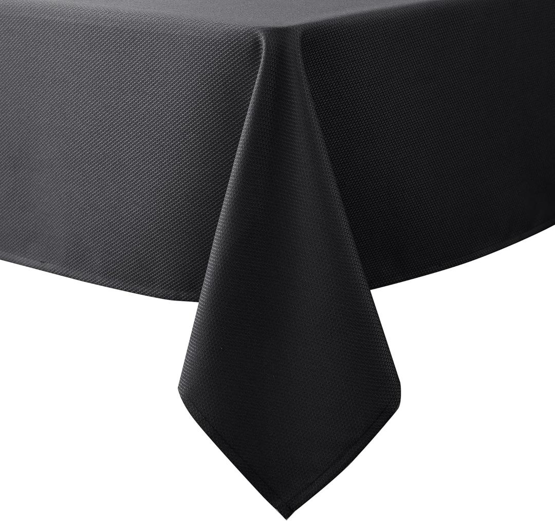 Biscaynebay Textured Fabric Tablecloths 60x108 Inches Rectangular, Black Water Resistant Spill Proof Tablecloths for Dining, Kitchen, Wedding and Parties, Machine Washable (108" x 60" (Rectangular))