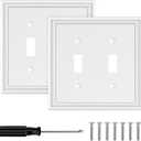 White Modern Decorative Wall Plate Light Switch Cover Decorator Outlet Covers Rocker Switch Plates Bamboo Fiber Material Wall Plates for Kitchen Bathroom (2 Gang Double Toggle-2 Pack)