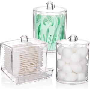 Tbestmax Qtips Dispenser Bathroom Container, 10/12 oz Big Cotton Ball Holder, Clear Plastic Apothecary Jar Organizer for Storage Cotton Swab, Cotton Round Pads, Floss Picks