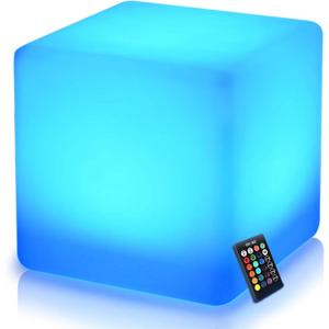 Mr.Go 16-inch Rechargeable LED Cube Chair Light, 16 RGB Colors Glow Cube Seat w/Remote, Waterproof LED Cube Table, Color Changing Cube Floor Lamp, Home Bedroom Patio Party Decorative Lighting