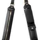 LUCKYCOIN Full Grain Leather Crossbody Strap with Pockets, Adjustable 46"-55" Travel Shoulder Strap, Metal Swivel Hooks, Minimalist Hands-Free Replacement for Purses - Pebble Black