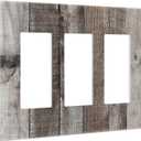 Vintage Dark Brown Gray Wood Wooden Grain 3 Gang Decorator/Gfci Light Switch Cover Plate, Rustic Country Farmhouse Distressed Kitchen Style Triple Rocker Device Socket Switch Face Wall Plate Cover