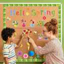 73Pcs Hello Spring Bulletin Board Decorations Set, Colorful Flower & Butterfly Classroom Door Wall Chalkboard Decor with Floral Cutouts and Leaf Border for Spring School and Office