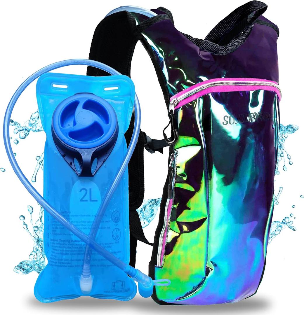 Sojourner Rave Hydration Pack - Hydration Backpack - Hydropack with 2L Bladder - Water Backpack for Festivals, Hiking, Running, Biking and More (One Size, Transparent - Purple)