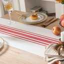 Christmas Table Runner 13 x 60 Inch for Dining Table, Boho dcor Coffee Table Runner with Handcrafted Tassels, red and Beige Stripe Table Runner for Holiday, Winter