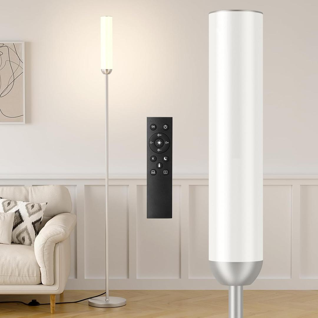 LED Floor Lamp with Remote Control, Foot Switch, Silver
Stepless Adjustable 3000K-6500K Colors,30-100% Brightness,Memory functions,14.5W light power,Standing lamp,Bedrooms,Office