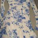 Women Fall Long Sleeve Floral Bodycon Maxi Dress Sexy Off Shoulder Ruched Wedding Guest Formal Party Long Dresses L