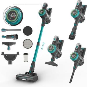 Cordless Vacuum Cleaner, Stick Handheld Rechargeable 4-in-1 Vacuum for Home Hardwood Floor Carpet Pet Hair Dust Cleaning, 45Kpa Powerful Up to 50Mins Running Time, LED Display Screen (Advanced Blue)