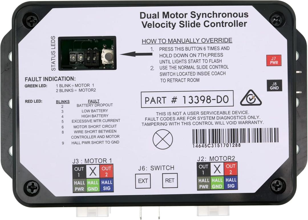 JEENDA Upgraded 13398-DO Slide Controller Replacement for Controller V-Sync II Compatible with Lippert in-Wall Slide-Out on RV211852 Dual Synchronous Velocity Slide Controller JEENDA Upgraded 13398-DO Slide Controller Replacement for Controller V-Sync II Compatible with Lippert in-Wall Slide-Out on RV211852 Dual Synchronous Velocity Slide Controller