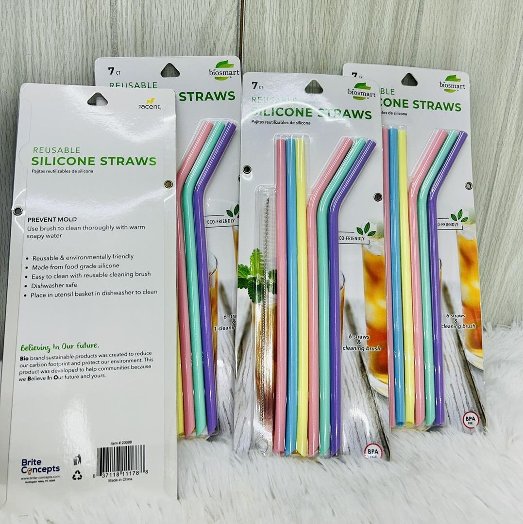 BioSmart Silicone Straws with Brush 7 Count, 1 EA, Paper Straws Jumbo Pk 75CT