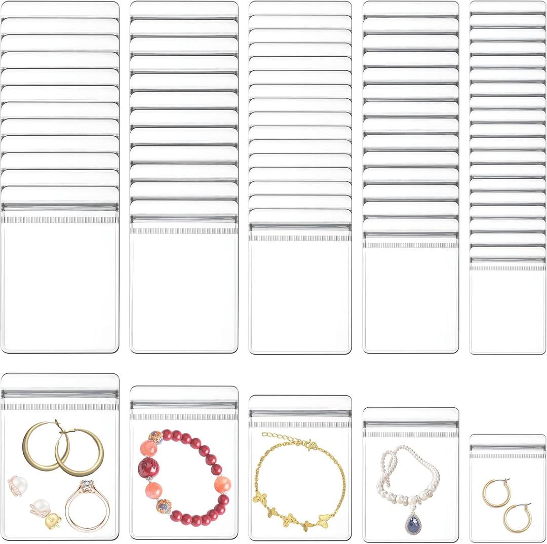 250 PCS PVC Transparent Jewelry Bags  5 Sizes Small Self-Sealing Zipper Lock Bags for Earrings, Rings, Necklaces  Clear Plastic Storage Pouches for Jewelry & Small Items