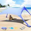 77 FT Beach Tent Sun Shelter UPF50+ UV Protection, Outdoor Canopy Tent Sun Shade with 2 Poles for Camping, Fishing, Backyard and Picnics with Sandproof Beach Blanket Royal Blue