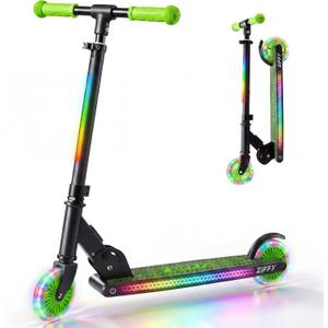 JOVA ZIFFY Light Up Scooter for Kids 3-12, 2 Wheel Foldable Kids Kick Scooter, 3 Adjustable Height, ABEC-7 Bearing with 4'' PU Wheels, Rear Foot Brake, Gift for Boys& Girls (Up to 110lb)