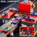 Fire Trucks Toys for Toddlers Ages 3-5, Folded Carrier Truck Race Track with with Lights & Sounds and 6 Racing Car Toys, Birthday Gift for 3 4 5 6 7 8 Years Old Boys Girls