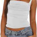 Imily Bela Womens Summer Tank Tops Ruched Double Lined Sleeveless Y2K Going Out Crop Shirts (Large, White)