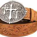 TOPACC Western Belts for Men Woman Western Belt Buckle Cowgirl Cowboy Leather Country Belt for Jeans Pants Gift (Fit waist: 27-29 in)