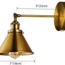 LITFAD Adjustable Wall Lighting Fixture Brass Finish 1 Light Wall Sconce 7" Industrial Wall Lamp with Cone Shade for Bedroom Living Room Restaurant