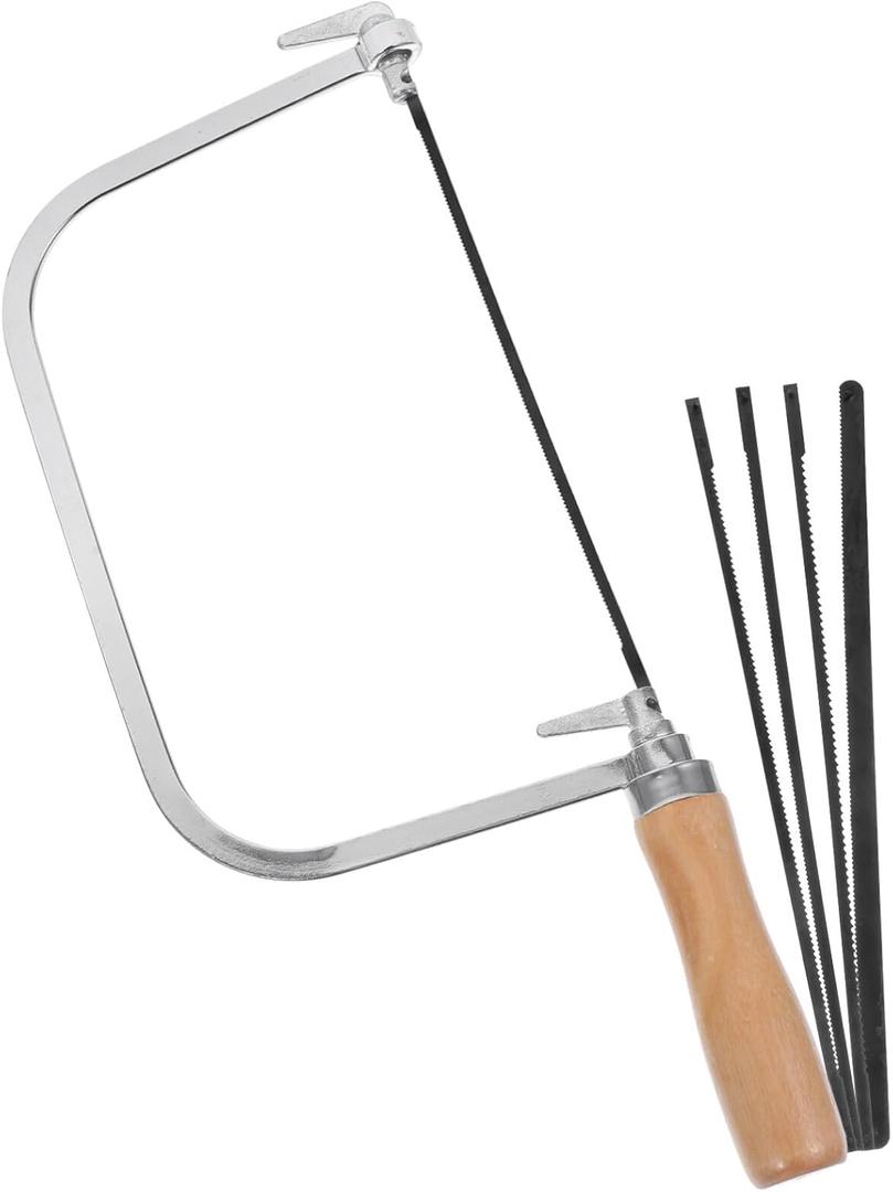 Veemoon 1 Set Woodworking Coping Saw U-Shaped Saw Mini Hand Coping Frame Small Carving Japanese Hand for Wood Board Plastic and Metal Cutting (With 4Pcs Replacement Blades)