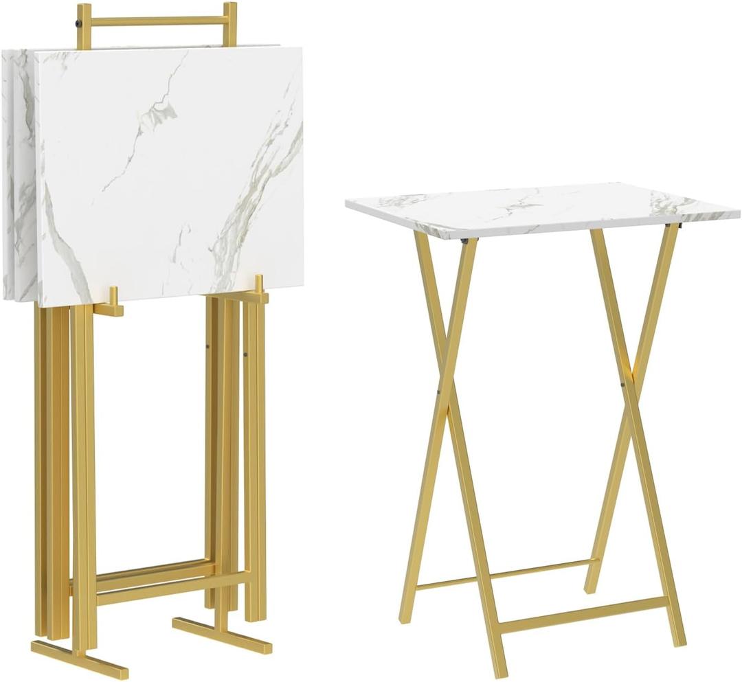 HOOBRO Folding TV Tray Tables, Set of 4 TV Trays with Storage Rack, 18.9”L x 14.2”W x 26.2”H